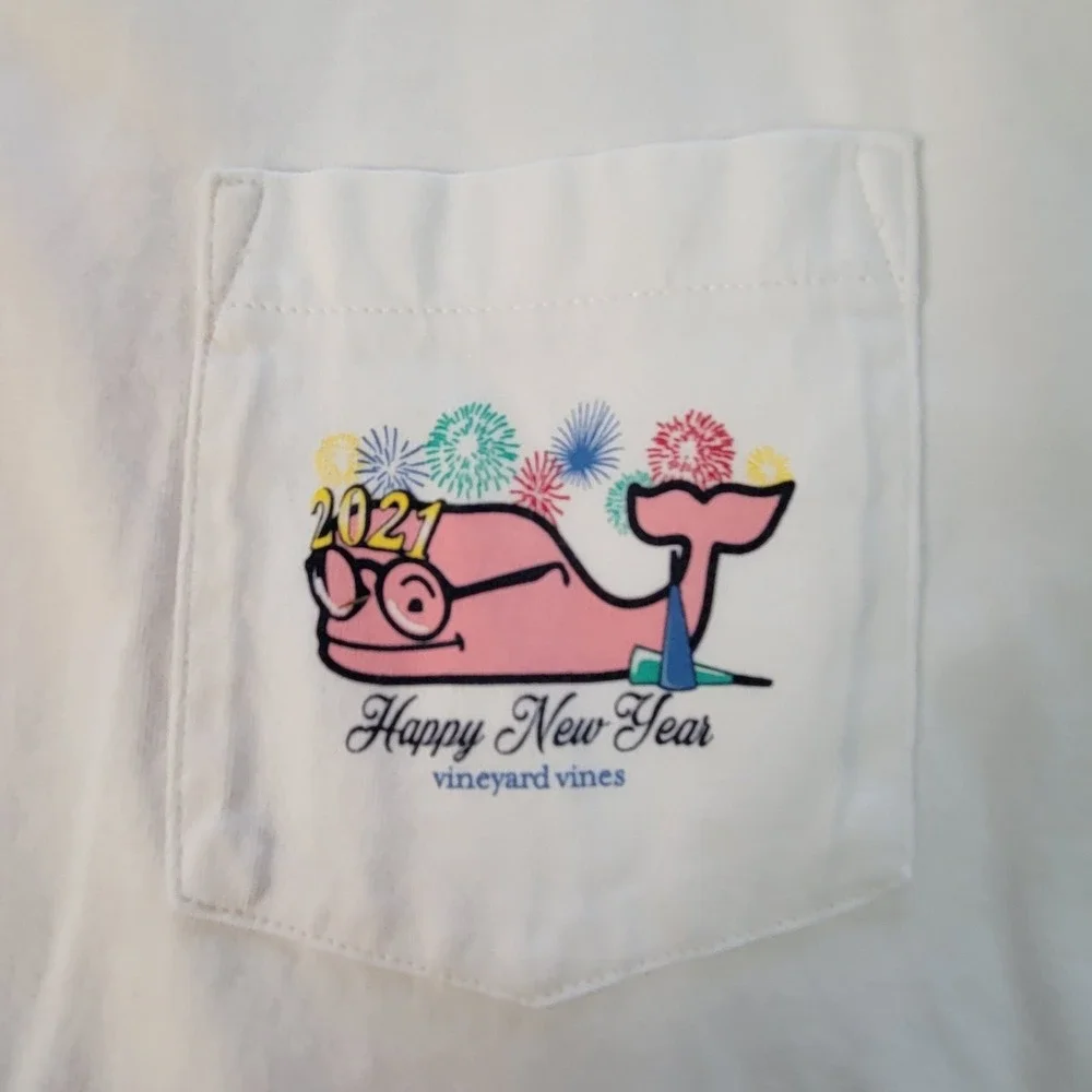 Vineyard Vines Happy New Year 2021 Whale Fireworks‎ Long Sleeve T Shirt Size M